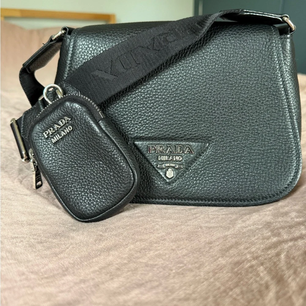 Prada Black Leather Crossbody Bag with Pouch - Picture 2 of 5